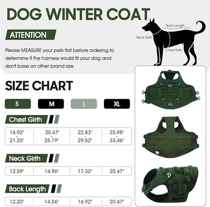 DORA BRIDAL Tactical Dog Harness, Service Dog Molle Vest with Handle, Military Dog Harness with Hook & Loop Panels, Heavy Duty No Pull Adjustable Dog Vest for Training, Walking, Hiking, Green S