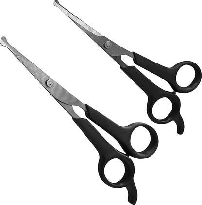 Dog Grooming Scissors, 2 Pack, Pet Scissors, Cuts Facial Hair and Body Fur, Stainless Steel with Safety Rounded Tips for a Painless, Smooth, and Clean Cut, Safe Dog Clippers for Grooming