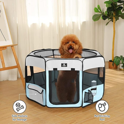 X-ZONE PET Dog Playpen Portable Pet Play Pens for Puppies, Cat, Rabbit, Chicks, Foldable Exercise Play Tent Kennel Crate, Indoor/Outdoor Travel Camping Blue Medium
