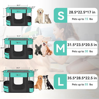 Dog Cat Playpen28/31/35in, Pet Puppy Portable Playpens for Outdoor Travel Crate, Indoor After Surgery Use, Foldable Dog Kennel Tent for Rabbit or Small Animals and Tent Stakes(Green, Middle)