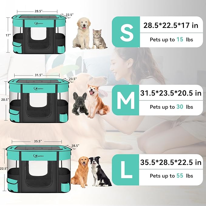 Dog Playpen28/31/35in,Cat Pet Puppy Pen,Portable Playpens for Dogs Indoor Outdoor Travel Camping Use,Foldable Dog Kennel Tent Crate for Rabbit Small Animals and Tent Stakes (Green, Lagre)