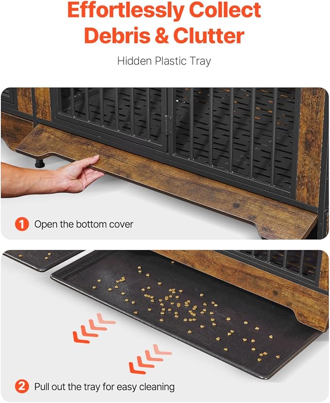 VEVOR 75" Dog Crate Furniture for 2 Dogs,Extra Large Double Dog Crate Furniture Large Breed with Divider & Double Doors,Large Wooden Dog Crate Furniture TV Stand for Medium Large Dogs Brown