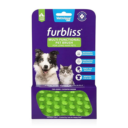 Furbliss Dog Brush for Dogs, Cats and Pets with Long Hair, Grooming Bathing Massaging Deshedding Multi-Functional Wet or Dry Silicone Brush (Long Hair Brush)