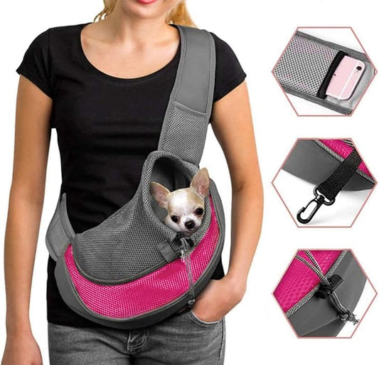Dog Pet Sling Carrier Puppy Cat Sling Mesh Carrying Bag Adjustable Strap Breathble Small Dog Cat Satchel Carrier Hand Free Safe Front Backpack Soft Foldable Pet Purse Pouch Travel Outdoor