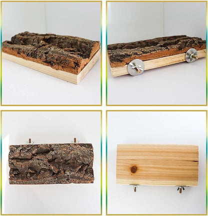 Dnoifne Cork Seat Board, Natural Wooden Parrot Bird Perch Stand, Natural Wooden Bird Cage Stand Pole Accessories for Parrot, Parakeet, Budgies, Lovebirds