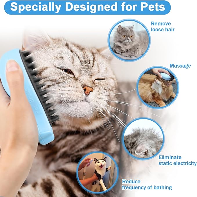 Nepfaivy Cat Steam Brush for Shedding - 3 in 1 Pet Steam Brush for Dog and Cat, Rechargeable Steamy Cat Brush, Spritz Defur Comb for Cats, Steamer Brush for Massage, Grooming and Removing Loose Hair