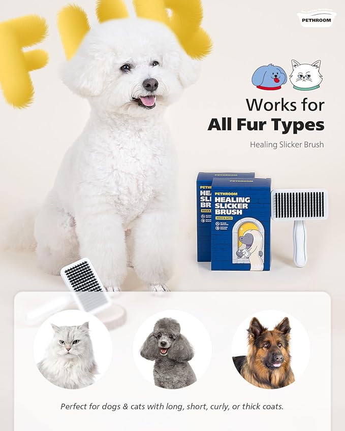 [PETHROOM] Healing Slicker Brush | Pet Brush | Dogs & Cats | Goldendoodle Brush | Coated Tips for Gentle Grooming | Dog Brush for Shedding | Long-Haired or Curly-Haired Dogs, White & Yellow