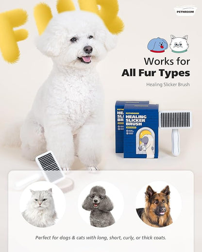 [PETHROOM] Healing Slicker Brush | Pet Brush | Dogs & Cats | Goldendoodle Brush | Coated Tips for Gentle Grooming | Dog Brush for Shedding | Long-Haired or Curly-Haired Dogs, White & Yellow