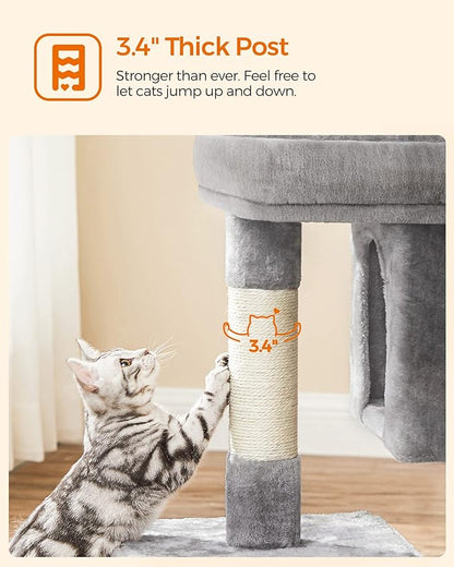 Feandrea Cat Tree, 33.1-Inch Cat Tower, L, Cat Condo for Large Cats up to 16 lb, Large Cat Perch, 2 Cat Caves, Scratching Post, Light Gray UPCT61W