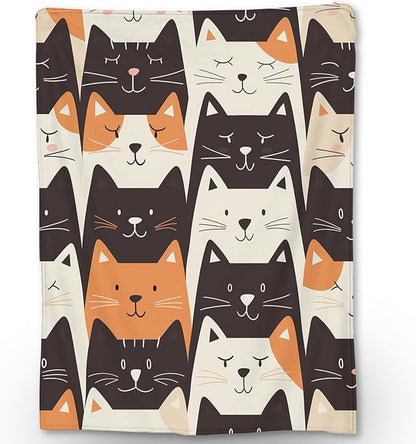 Cartoon Cat Flannel Throw Blanket, Soft Cozy Lightweight Animal Blankets for Couch, Bed, Travel, Outdoor & Decor, Warm Fluffy Fuzzy Blanket for Adults Kids 50×40 in