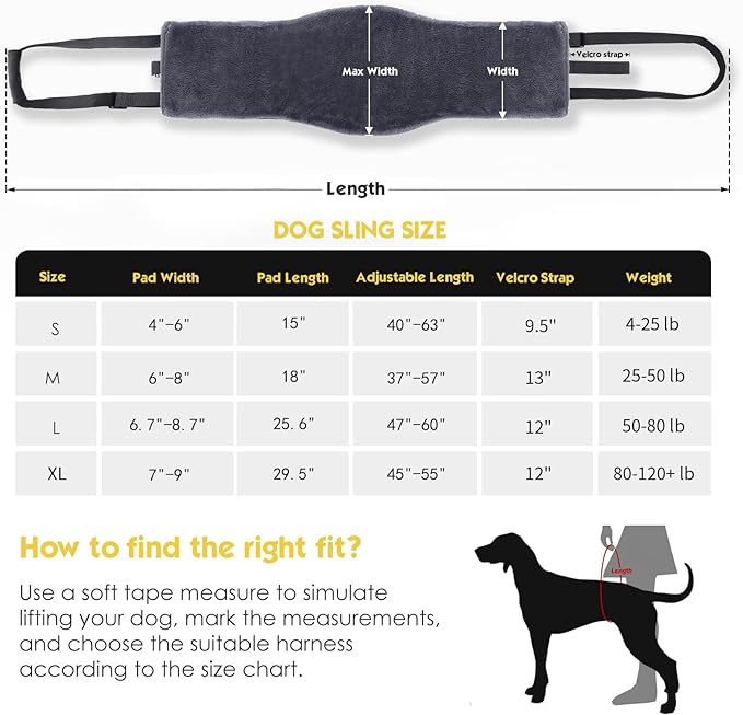 Dog Sling for Large Dogs Hind Leg Support, Magic Tape Dog Lift Harness, Soft Dog Support Harness for Back Legs, Hip Support Harness to Help Senior, Injured, Disabled and After ACL Surgery