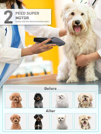 Dog Grooming Kit Low Noiseï¼_ordless 4 in 1 Dog Clippers for Grooming Rechargeable Pet Cat Trimmer with 2 Speed,6 Guards,Scissors,Comb for Small Medium Large Pets Dogs Cats Thick Hair Cutting (Pewter)