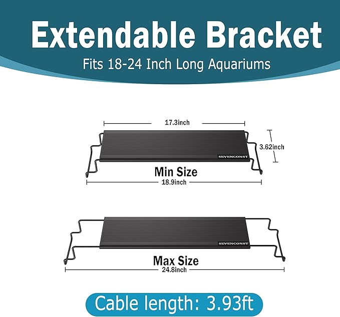 LED Aquarium Light, 24/7 Mode IP68 for Plants-Full Spectrum Fish Tank Light, 18-24 Inch, Sunrise-Daylight-Moonlight, White Blue Red Green Pink LEDs with Extendable Brackets for Freshwater