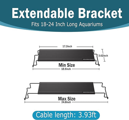 LED Aquarium Light, 24/7 Mode IP68 for Plants-Full Spectrum Fish Tank Light, 18-24 Inch, Sunrise-Daylight-Moonlight, White Blue Red Green Pink LEDs with Extendable Brackets for Freshwater