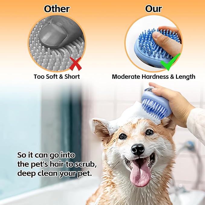 Dog Bath Brush, Can Get into the Pet' Hair to Scrub Dog Scrubber for Bath, Easy to Come Out the Shampoo Dog Shower Brush, Upgrade Silicone Deshedding Dog & Cat Brush, Dog Washing Dispenser Brush