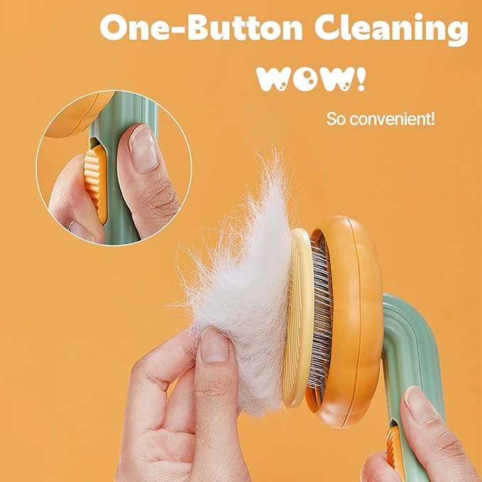 Pumpkin Cat Dog Brush, Self Cleaning, for Shedding, Pet Grooming Brush for Short and Long Haired Cats Dogs, Green