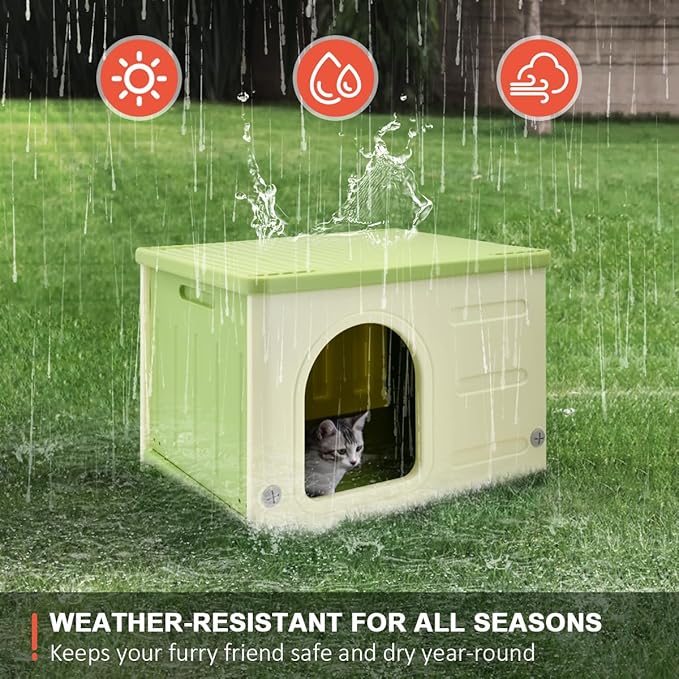 Outdoor Pet Kennels House  Waterproof & Insulated Shelter for Feral Cats & Dogs, Weatherproof Elevated Pet House for Outdoor/Indoor Use, Sturdy Plastic Pet Bed, Easy Assembly