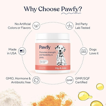 Pawfy Hip & Joint Supplement for Dogs with MSM & Vitamins | Glucosamine Chondroitin for Small, Medium & Large Breed - Supports Mobility & Bones | Glucosamine for Dogs with Omega 3-30 Chews