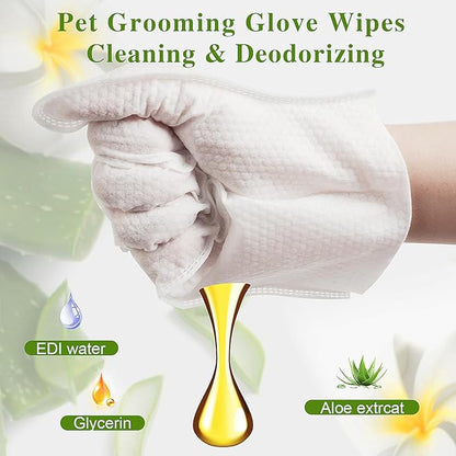 32 PCS Unscented Extra Thick Pet Bathing Wipes for Dogs & Cats, Dog Wipes Washing Gloves, Cleaning & Deodorizing Grooming Gloves for Daily Care and Traveling with EDI Water, Glycerin, Aloe Extract