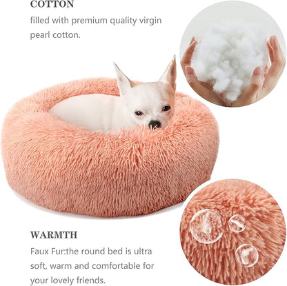 Dog Beds for Small Dogs 19 inches Anxiety and Calming Pink Dog Beds Washable Fluffy and Plush Cute Puppy Beds for Small Dogs Girl Fits up to 15 lbs Pets Beds for Small Dog.