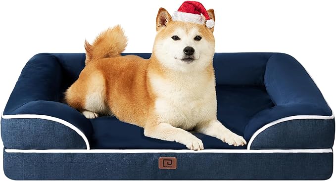EHEYCIGA Orthopedic Dog Beds for Large Dogs, Waterproof Memory Foam Large Dog Bed with Sides, Non-Slip Bottom and Egg-Crate Foam Large Dog Couch Bed with Washable Removable Cover, Navy