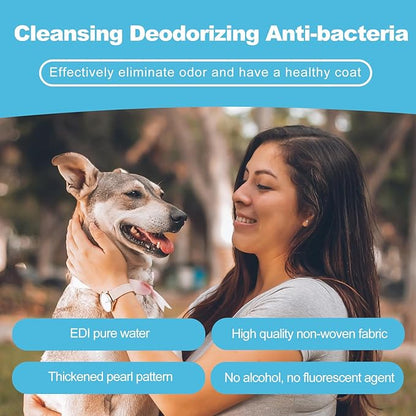 Pet Cleaning Glove Wipes for Dogs & Cats, Cleaning and Deodorizing Disposable Bathing Wipes for Fur, Paws and Butt, Hypoallergenic Unscented, 6 PCS