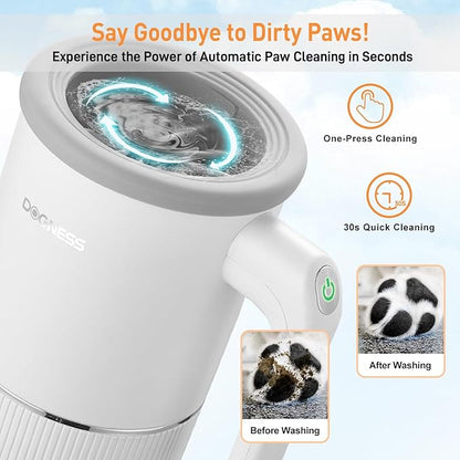 DOGNESS Automatic Dog Paw Cleaner, Rechargeable Paw Washer for Dogs Portable Electric Paw Cleaner Cup for Medium to Large Dogs (White)