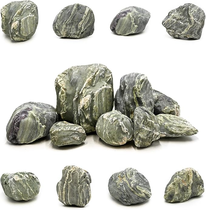 Aquarium Stone Green River Rock 40LB Rocks aquascaping Fish Tank Decor Rocks for Aquariums Fairy Gardens Model Railroads Dioramas Wargaming Mosaic Art(4-10inch/7PCS)