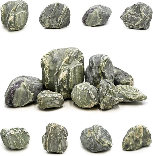 Aquarium Stone Green River Rock 40LB Rocks aquascaping Fish Tank Decor Rocks for Aquariums Fairy Gardens Model Railroads Dioramas Wargaming Mosaic Art(4-10inch/7PCS)