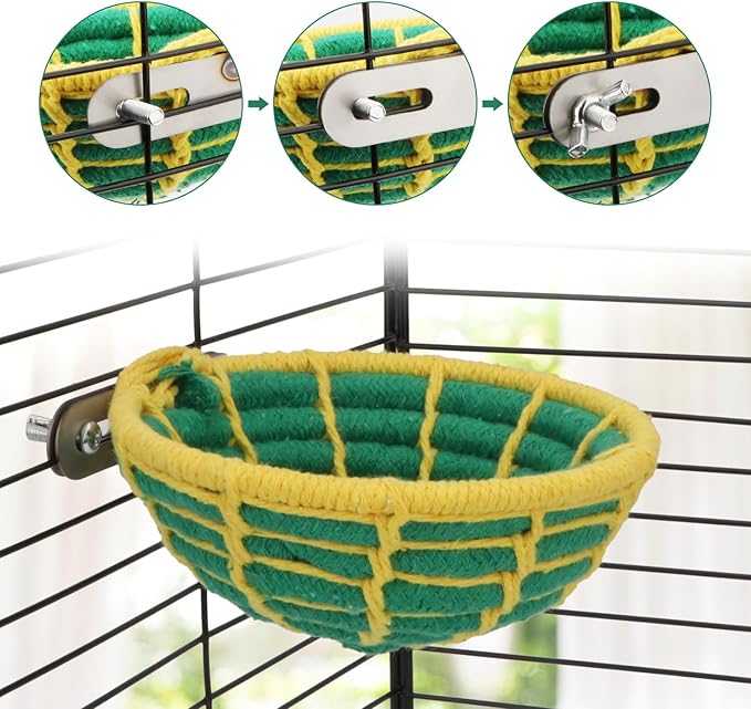 Hypeety Handmade Coton Rope Bird Breeding Nest Hatch House Bird Nest Cage for Small Parrots Budgie Parakeet Cockatiel Parakeet Conure Canary Finch Lovebird (Green)