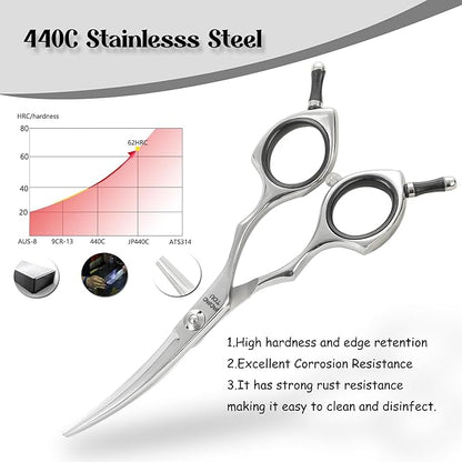 Dog Grooming Scissors 5'' Small Curved Pet Shears Super Light Professional 440C Stainless Steel Pet Shears for Trimming Face and Paws Nose Ear Easy Use.