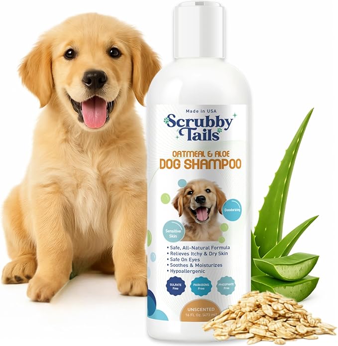 Organic Dog Shampoo - Puppy Oatmeal Shampoo for Itchy Skin Relief - Hypoallergenic for Sensitive Skin,for Dogs of All Ages,Deodorizes Smelly Dogs,Tearless,Made in USA, 16oz (Unscented)