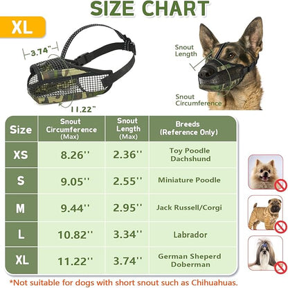 Dog Muzzle for Large Medium Small Dogs, Soft Mesh Muzzle for Dogs with Reflective Adjustable Strap, Prevent Biting Chewing and Licking, Dog Nose Open Design for Reduction Friction (Camo, XL)