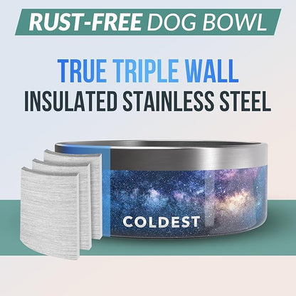 Coldest Dog Bowl - Anti Rust Metal, Non Slip, 3 Layers Insulated Stainless Steel Dog Bowls - Spill Proof & Heavy Duty - Water Bowl for Dogs, Cats & Pets, Dish Washer Safe (64 oz, Into The Beyond)