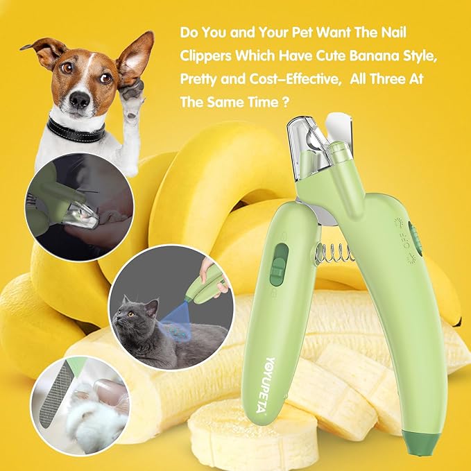 Dog Nail Clippers with LED Light & Nail File  Professional at-Home Pet Grooming Kit, Razor-Sharp Claw Trimmer & Built-in File for Safe, Stress-Free Trimming on Dogs Cats. Green