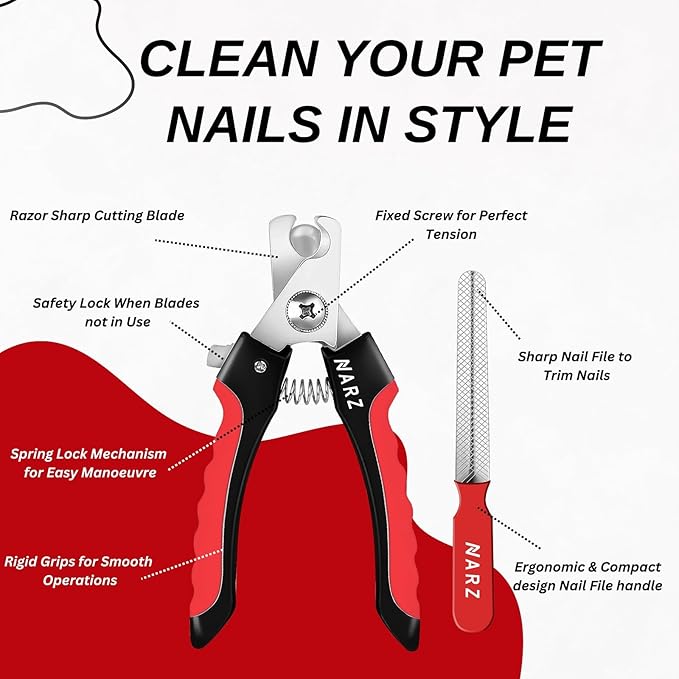 NARZ Dog Nail Clippers Professional Dog Nail Trimmers & Pets Nail Trimmers Cat Nail Clipper with Pet Nail File Cat Nail Trimmers with Safety Lock to Prevent Over Cutting