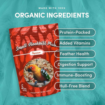 Mycelium Premium Small Hookbill Plus | High-Protein Bird Food for Lovebirds, Parrotlets, & Small Parrots | Organic Seed & Grain Mix with Eggs, Safflower, Millet, Pumpkin, & Oat Groats | 5 lb Bag