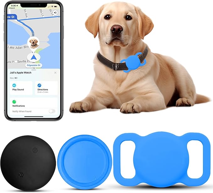 Dog Tracker with Collar Holder, Smart Pet Tracker, MFi Certificated Tracking Device, Waterproof Bluetooth, No Monthly Fee, Works with Find My, Not GPS Tracker (iOS Only) (Sky Blue, M)