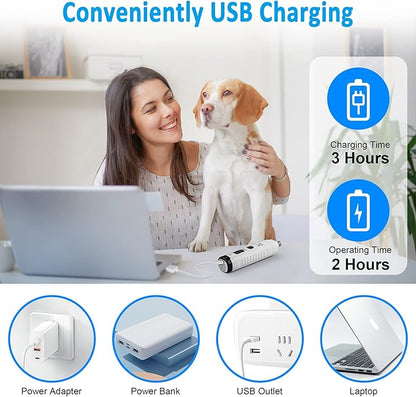 Casfuy Dog Nail Grinder with 2 LED Light for Large Medium Small Dogs - 3X More Powerful 2-Speed Electric Pet Nail Trimmer Rechargeable Quiet Painless Paws Grooming & Smoothing Tool (White)