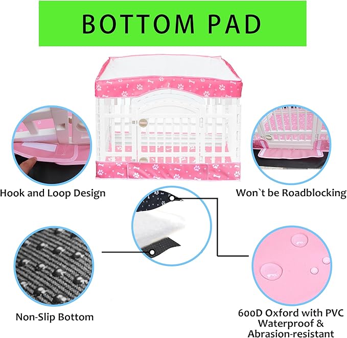 2 Pack Dog Playpen Cover and Bottom Pad Fits for 36 Inch 4 Panels Pet Playpen, Dog Crate Pad Puppy Play Pen Cover, Hoop and Loop Design (Note: Playpen Not Included). -Pink