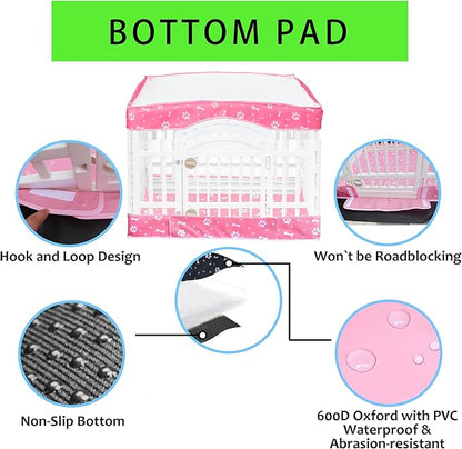 2 Pack Dog Playpen Cover and Bottom Pad Fits for 36 Inch 4 Panels Pet Playpen, Dog Crate Pad Puppy Play Pen Cover, Hoop and Loop Design (Note: Playpen Not Included). -Pink