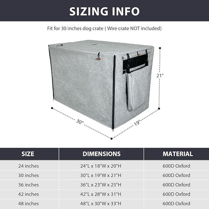 600D Dog Crate Cover, Waterproof Pet Kennel Cover with Storage Bag Fit for 30 Inch Wire Crate Dog Cage, 30 Inches, Gray