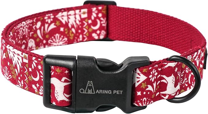 ARING PET Christmas Dog Collar Cute Red Reindeer Dog Collars, Cotton Lightweight Christmas Dog Collars Puppy Collar for Small Medium Large Dogs