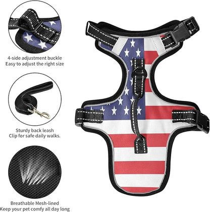 DogCat Harness,Adjustable Soft Padded Pet Dog VestReflective NoChoke Pet Harness Easy Control Front Clip for Small, Medium, Large DogCat American Flag, S, g72466164p610c650s1334