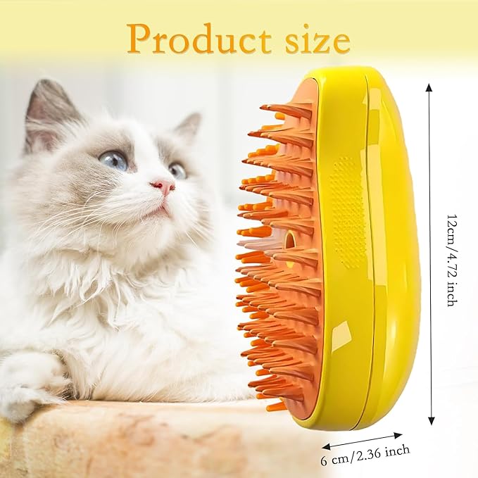 3 In 1 Silicone Pet Brush with Steaming Function - Self-Cleaning Cat Grooming Tool for Massage and Detangling (Yellow by Cat Steamy Brush)