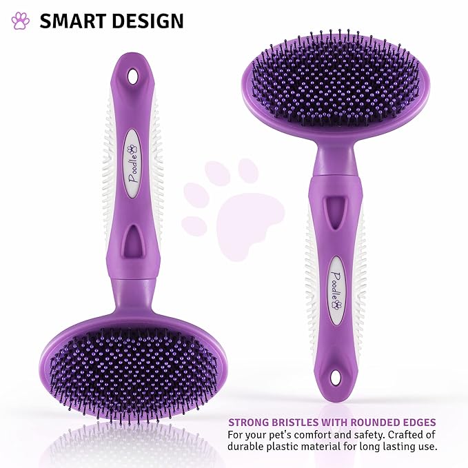 Round Bristle Pet Brush for Dogs and Cats - Soft Dog Brush for Grooming Short or Long Hair - Gentle Tool for Sensitive Skin Removes Dander, Dirt, and Detangles - Purple