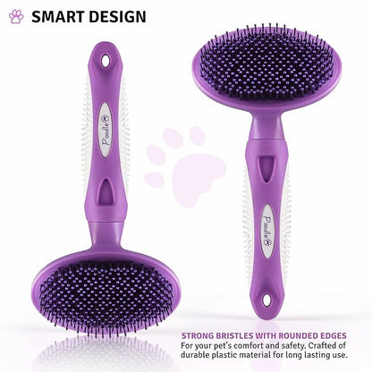 Round Bristle Pet Brush for Dogs and Cats - Soft Dog Brush for Grooming Short or Long Hair - Gentle Tool for Sensitive Skin Removes Dander, Dirt, and Detangles - Purple