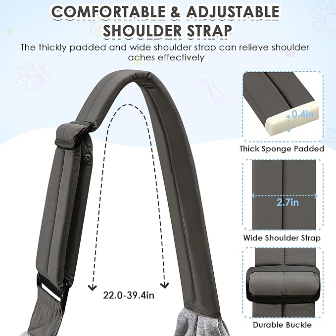 SlowTon Dog Carrier Sling - Puppy Carrier with Window and Storage Pocket Fits up to 12lbs, Dog Sling with Thick Adjustable Shoulder Strap and Safety Leash, Pet Carrier Bag for Small Dogs Cats(Grey S)