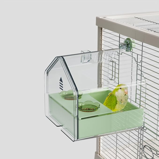 Hanging Bird Bath for Cage, 3-in-1 Multifunctional Bathtub -Bath, Feeder & House for Small to Medium Lovebirds, Finches, Parakeets – Essential Bird Cage Accessory (Green)