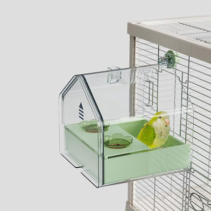 Hanging Bird Bath for Cage, 3-in-1 Multifunctional Bathtub -Bath, Feeder & House for Small to Medium Lovebirds, Finches, Parakeets – Essential Bird Cage Accessory (Green)
